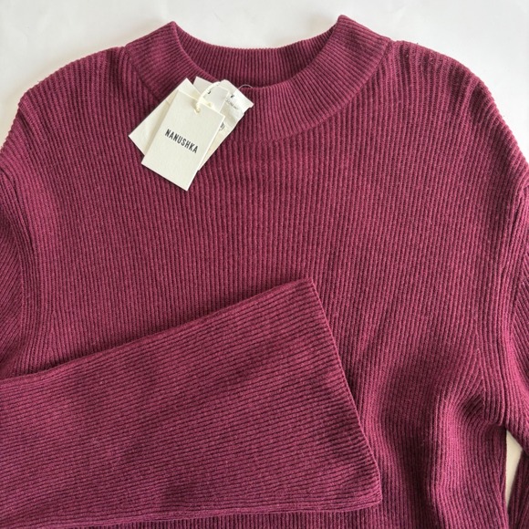 Nanushka Dresses & Skirts - Nanushka Medium Berry Maroon Bell Sleeve Wool Cashmere Blend Knit Mini Dress Rib